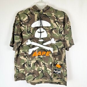 AAPE by A Bathing Ape Short Sleeve Hoodie Men M Camo Skull Crossbones Streetwear